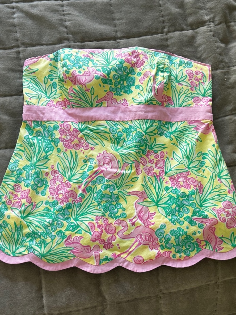 LILLY PULITZER PINK GREEN FLAMINGO STRAPLESS TOP SIZE 2 - Picture 9 of 9